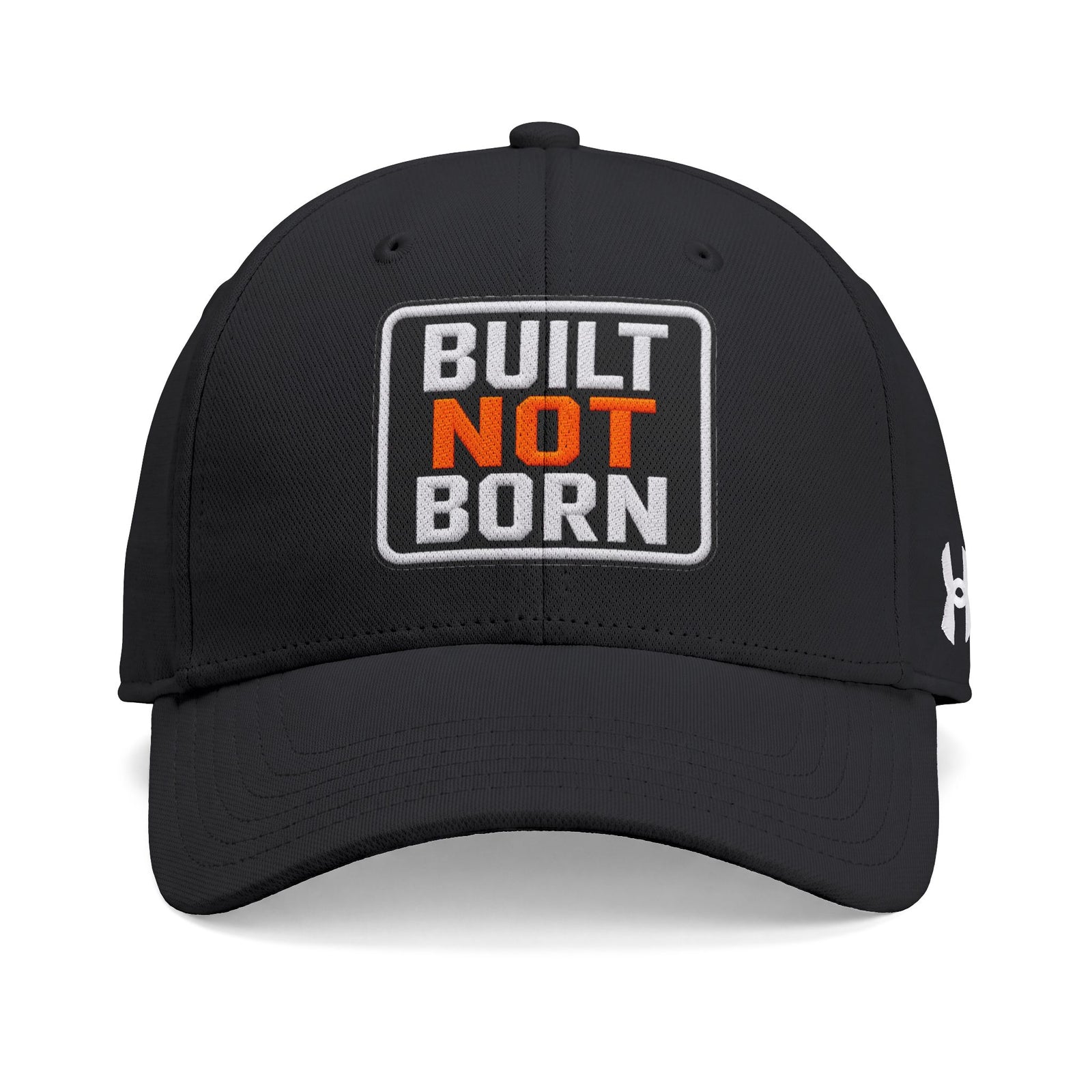 Doer Tough performance cap, front view of the BUILT NOT BORN patch