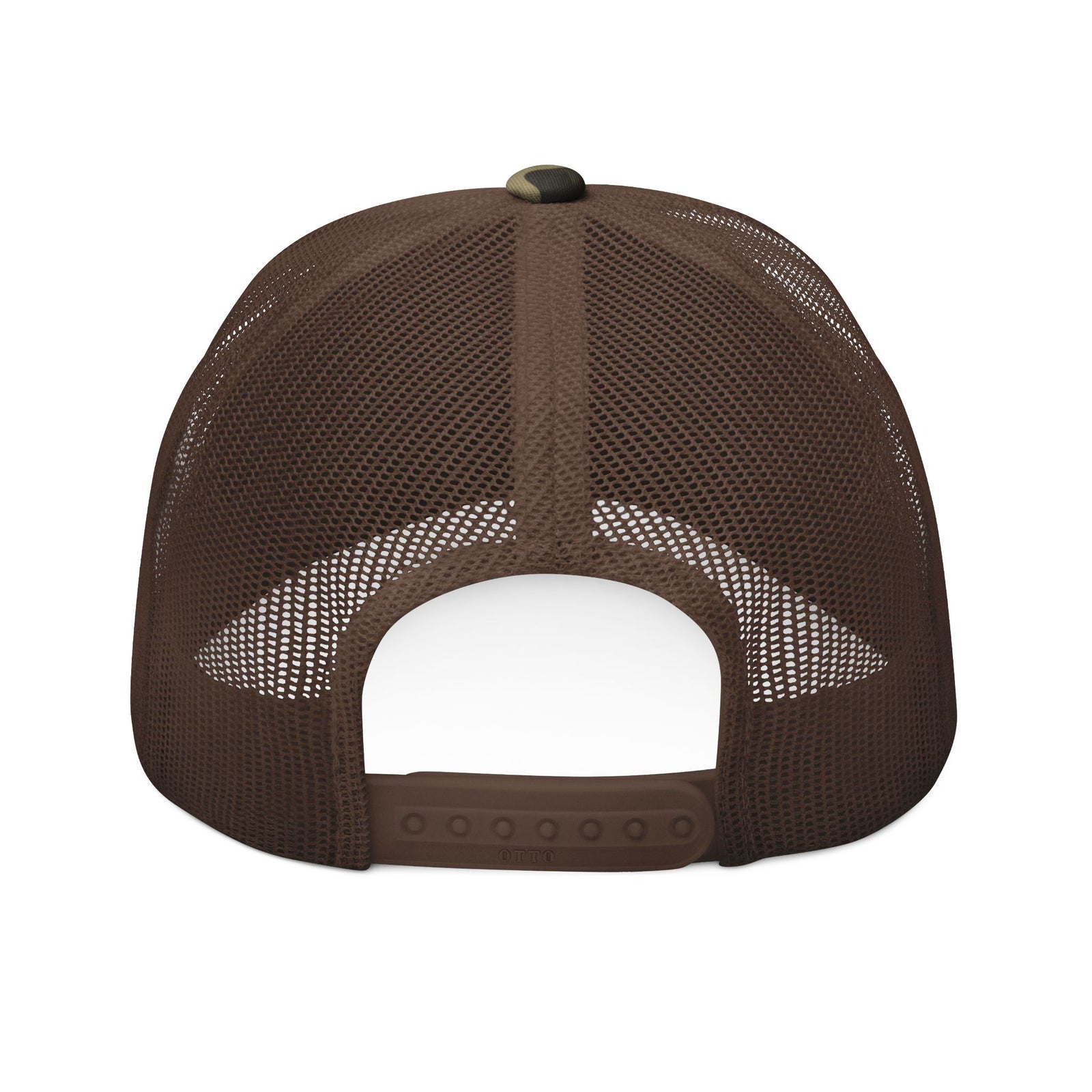 Doer Tough camo trucker hat brown colorway — embroidered outdoor mesh cap