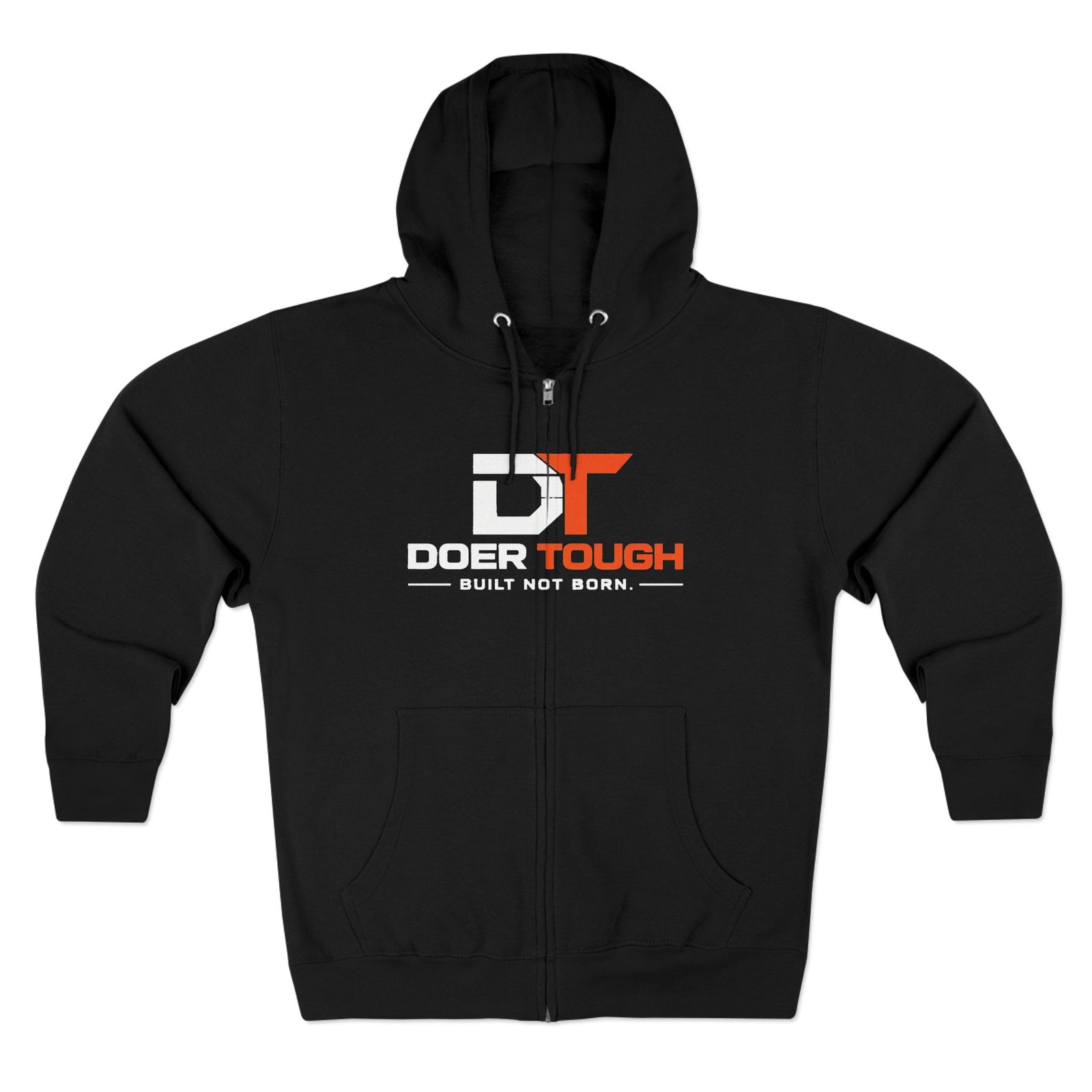 Doer Tough Zip Hoodie | Built Not Born chest patch detail