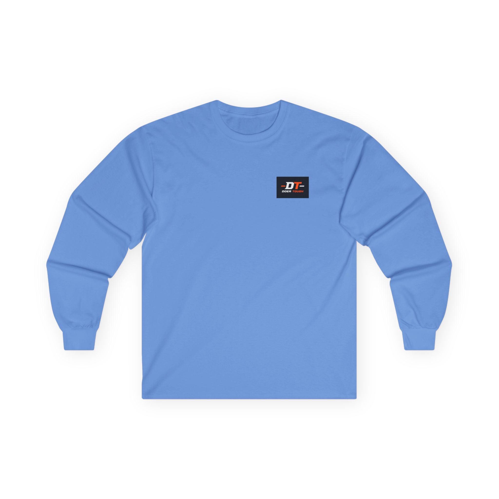 Doer Tough Long Sleeve Tee chest patch detail — DT logo close-up