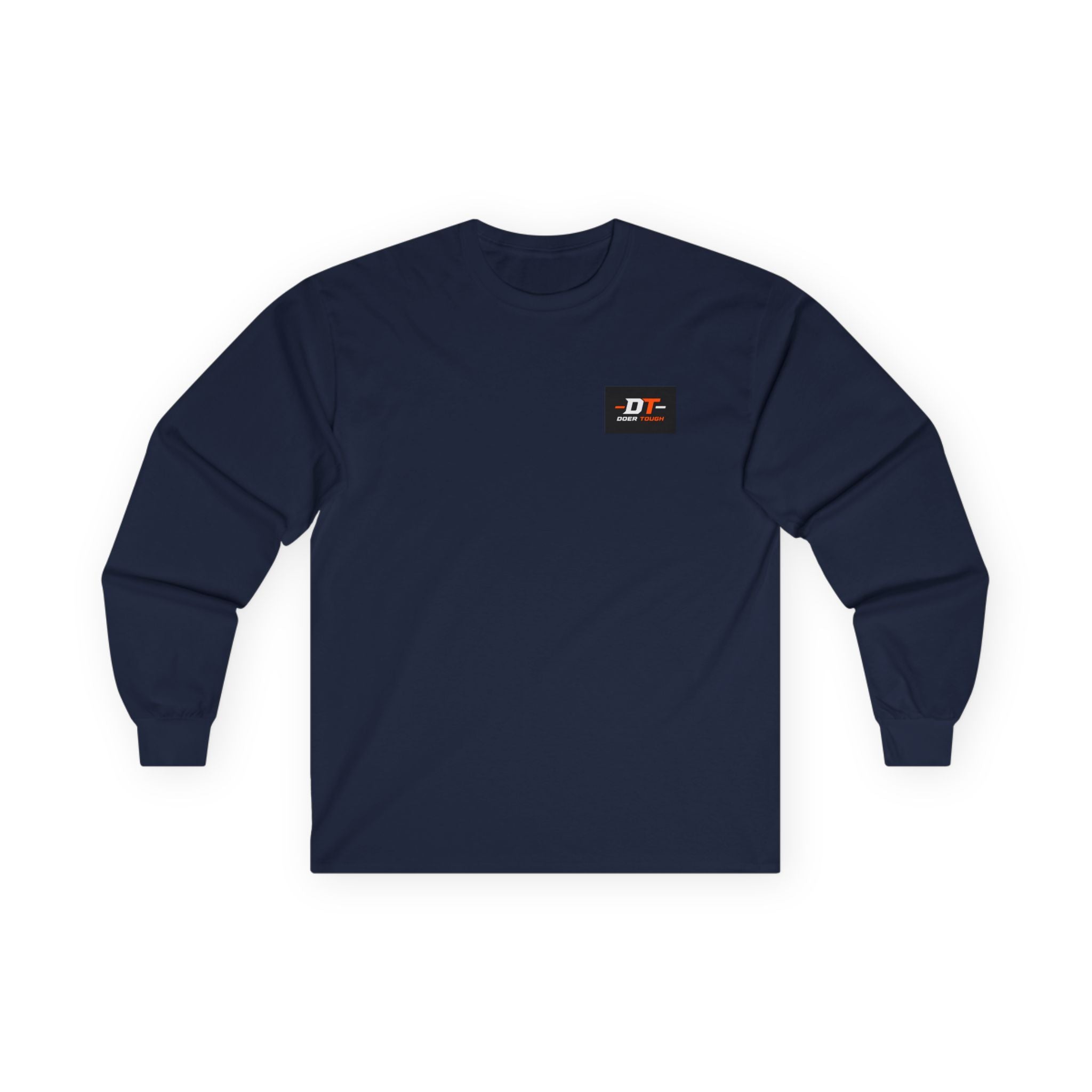 Doer Tough Long Sleeve Tee collar detail — taped shoulder construction
