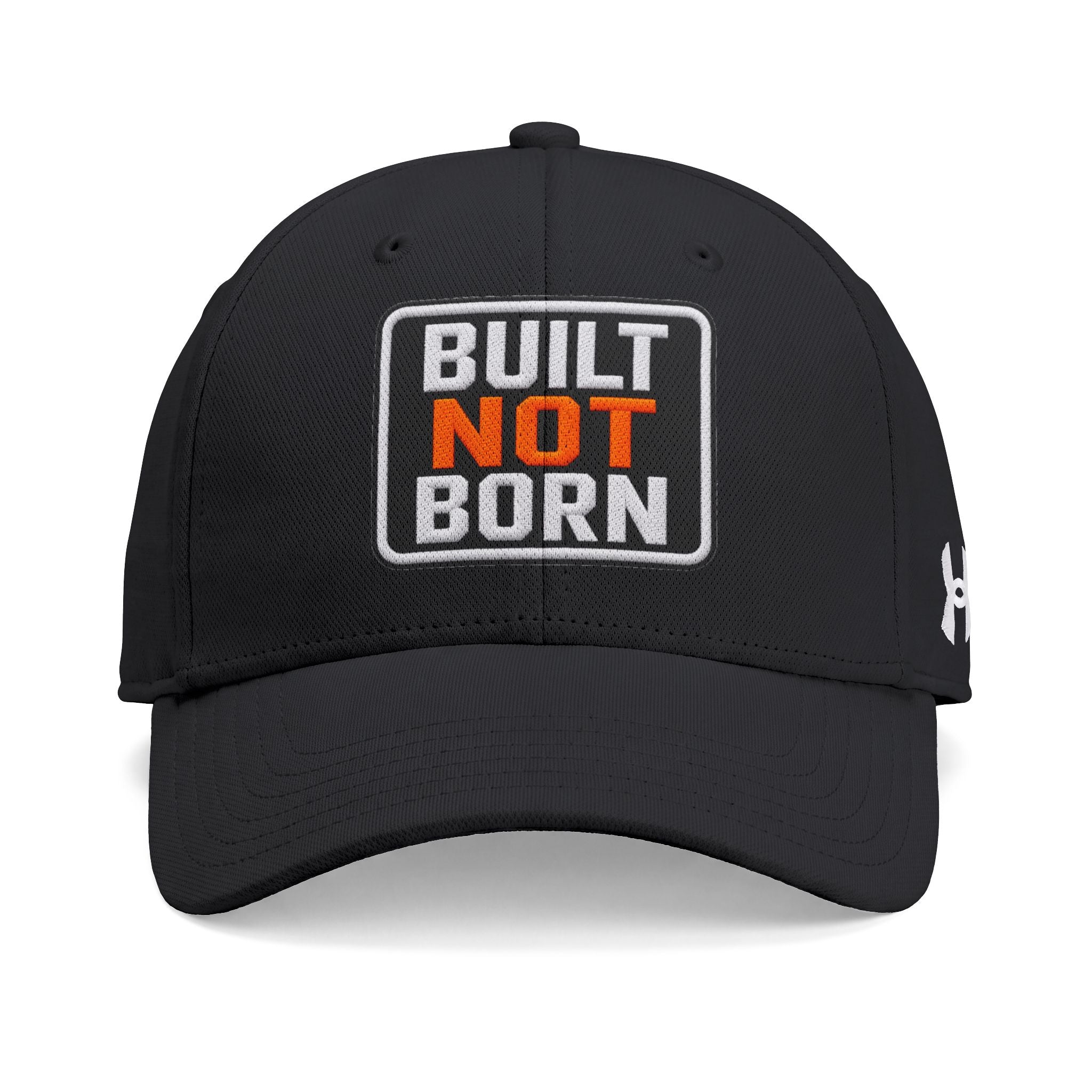 Doer Tough performance cap, front view of the BUILT NOT BORN patch