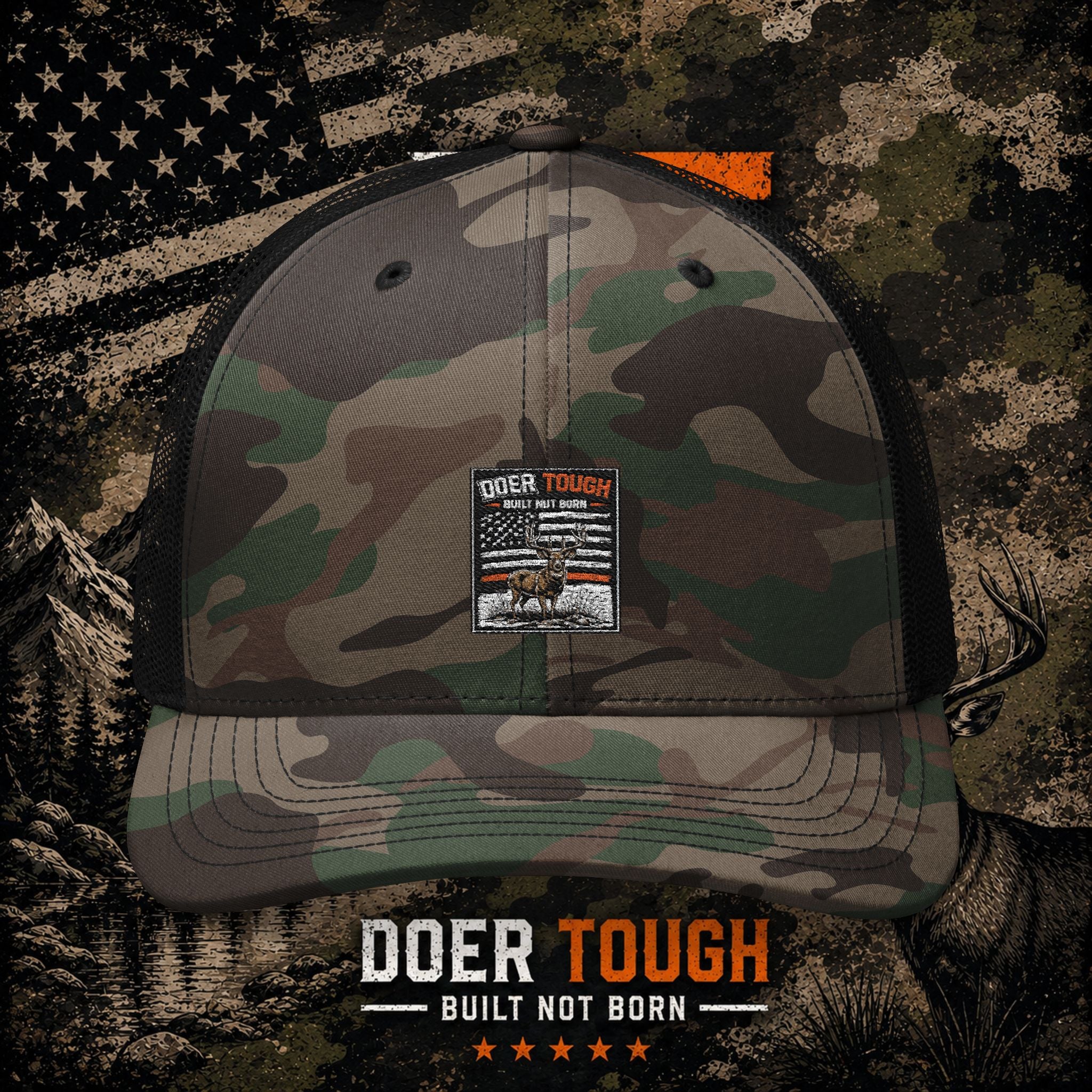 Doer Tough Embroidered Camo Trucker Hat | Hunting Mesh Cap