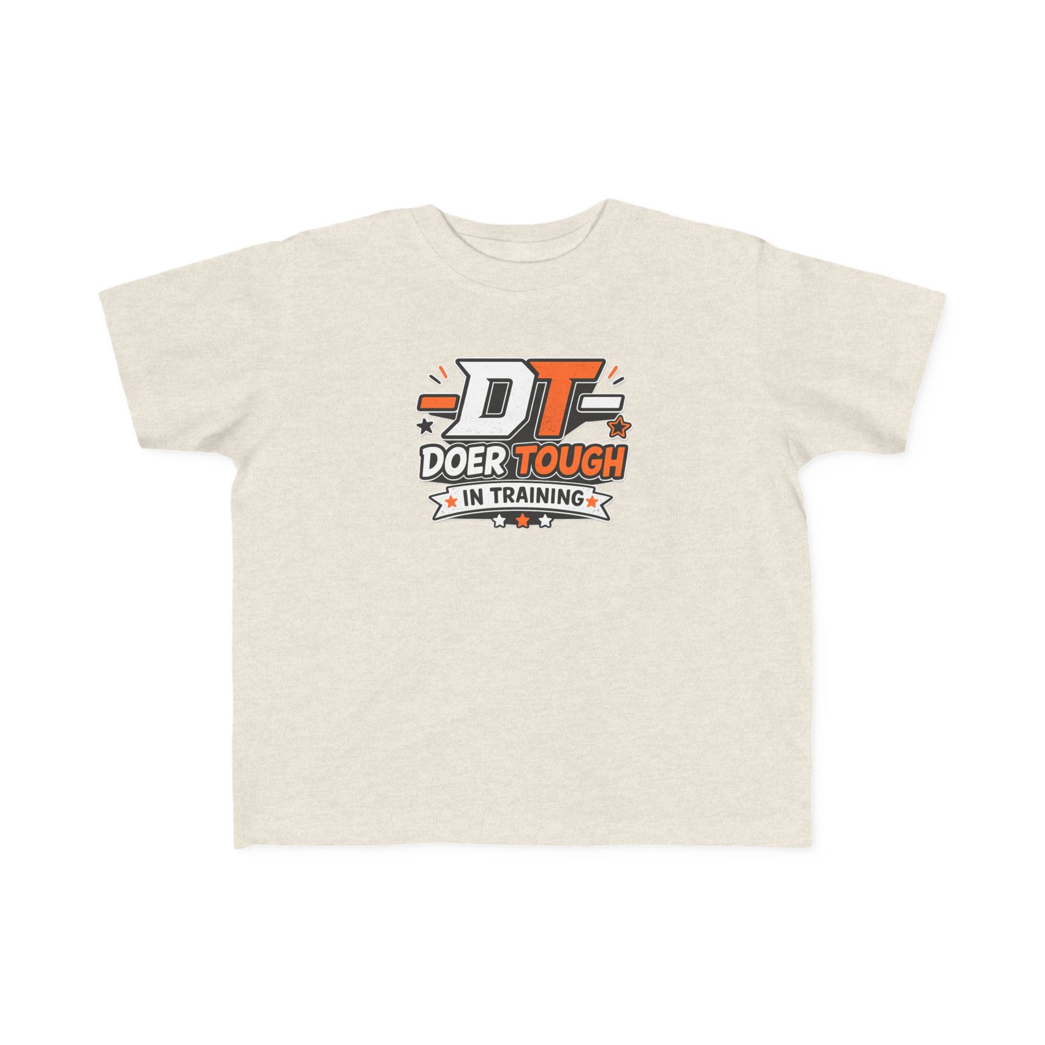 Doer In Training toddler tee print detail — DT chest graphic