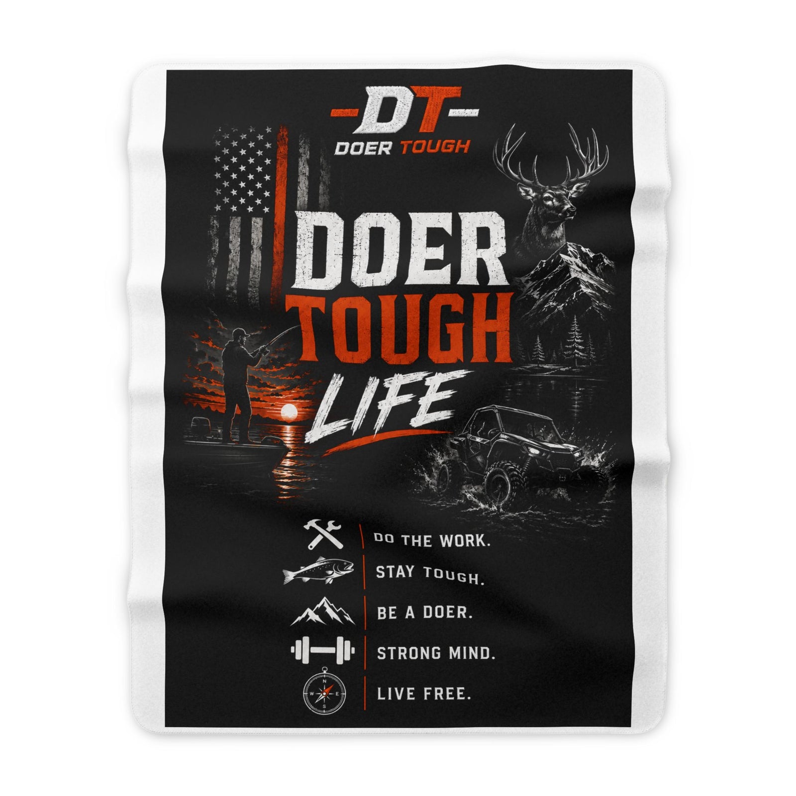 Doer Tough sherpa fleece blanket — Built Not Born heavyweight throw