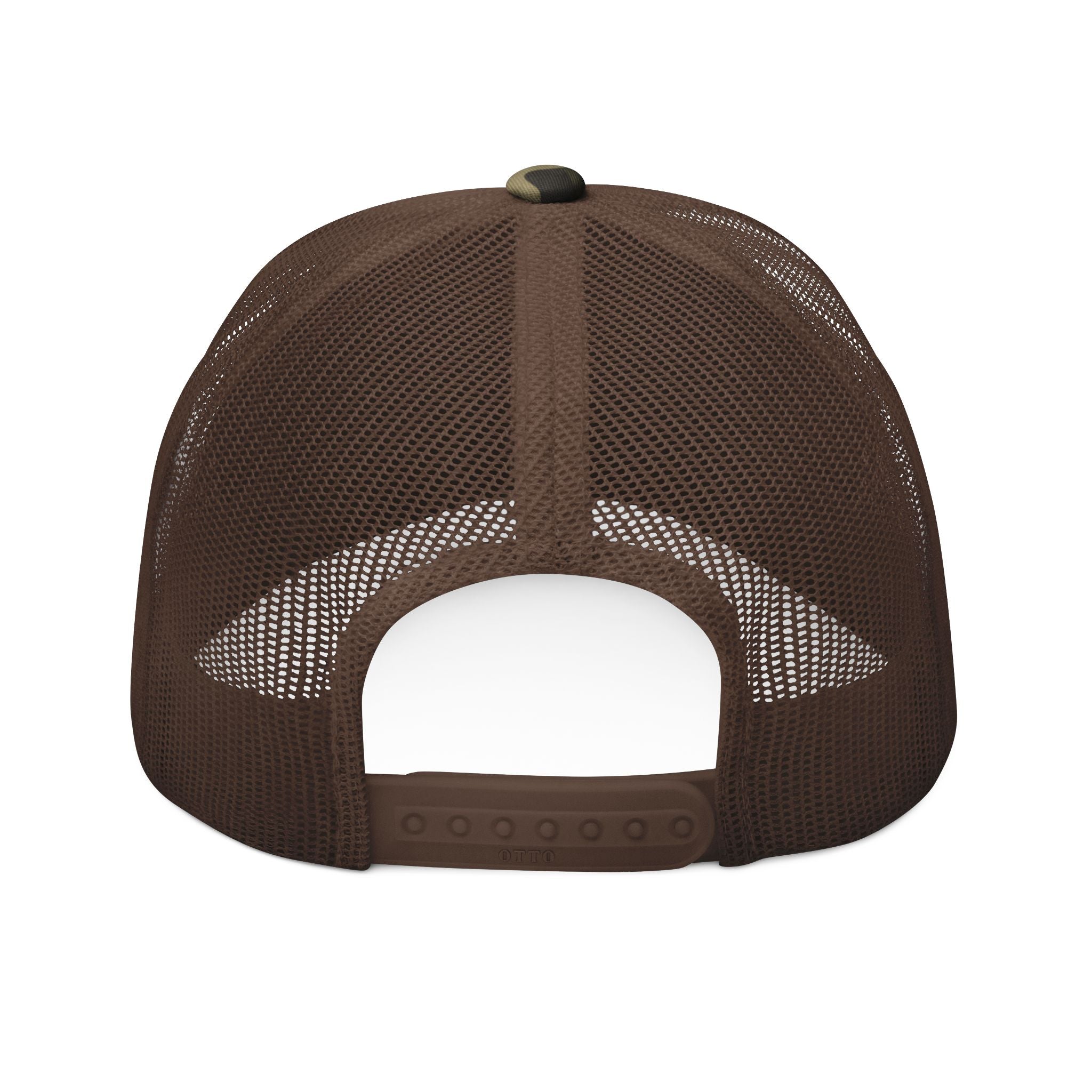 Doer Tough camo trucker hat brown colorway — embroidered outdoor mesh cap