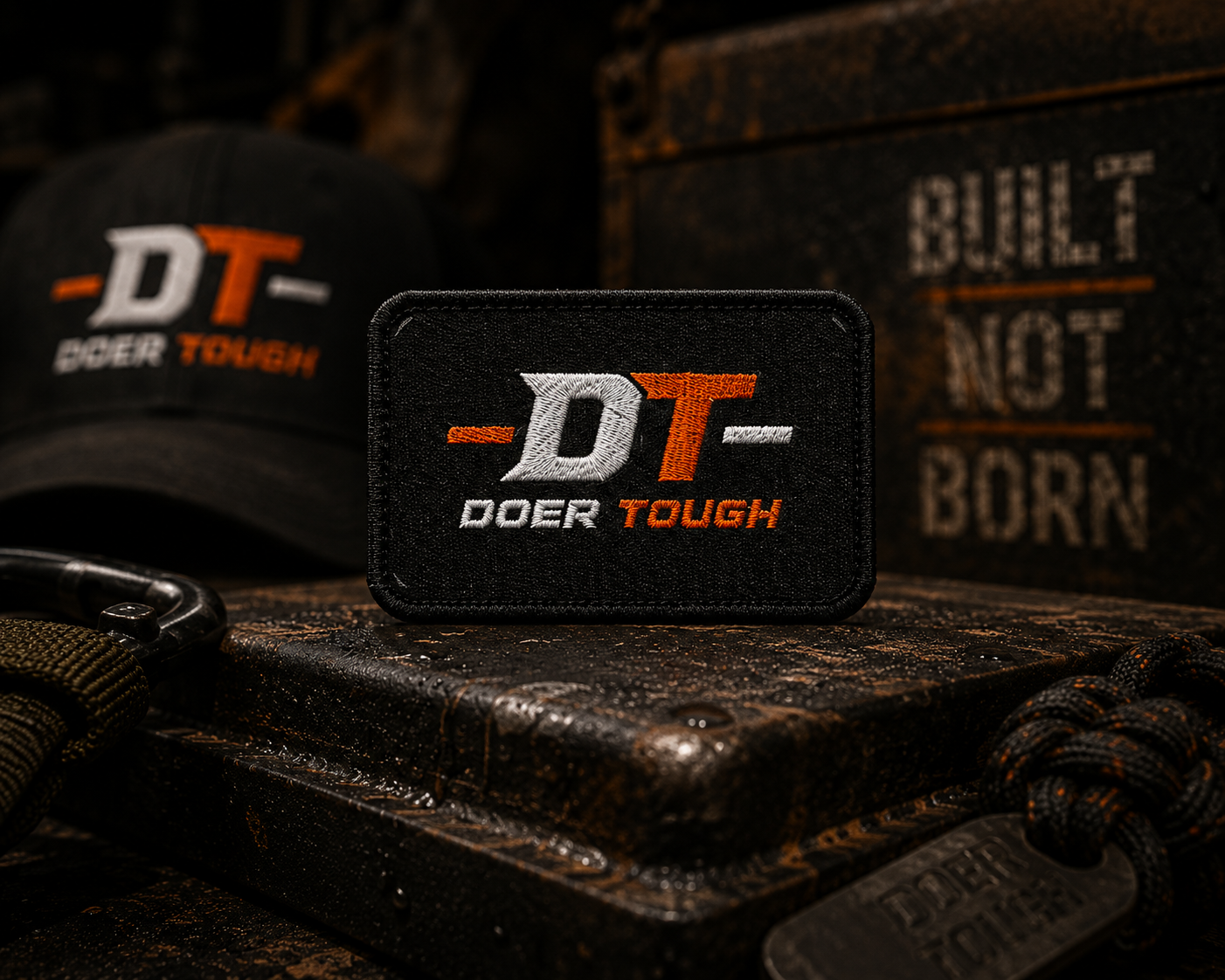 Doer Tough DT logo embroidered patch — iron-on sew-on brand patch