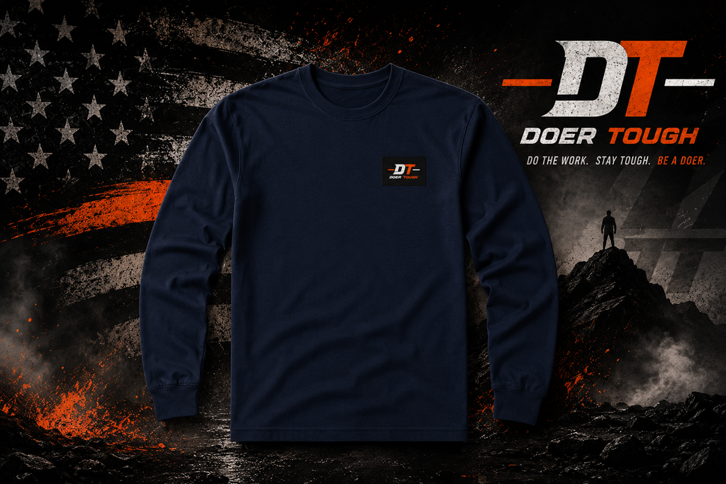 Doer Tough Long Sleeve Tee navy with DT chest patch logo