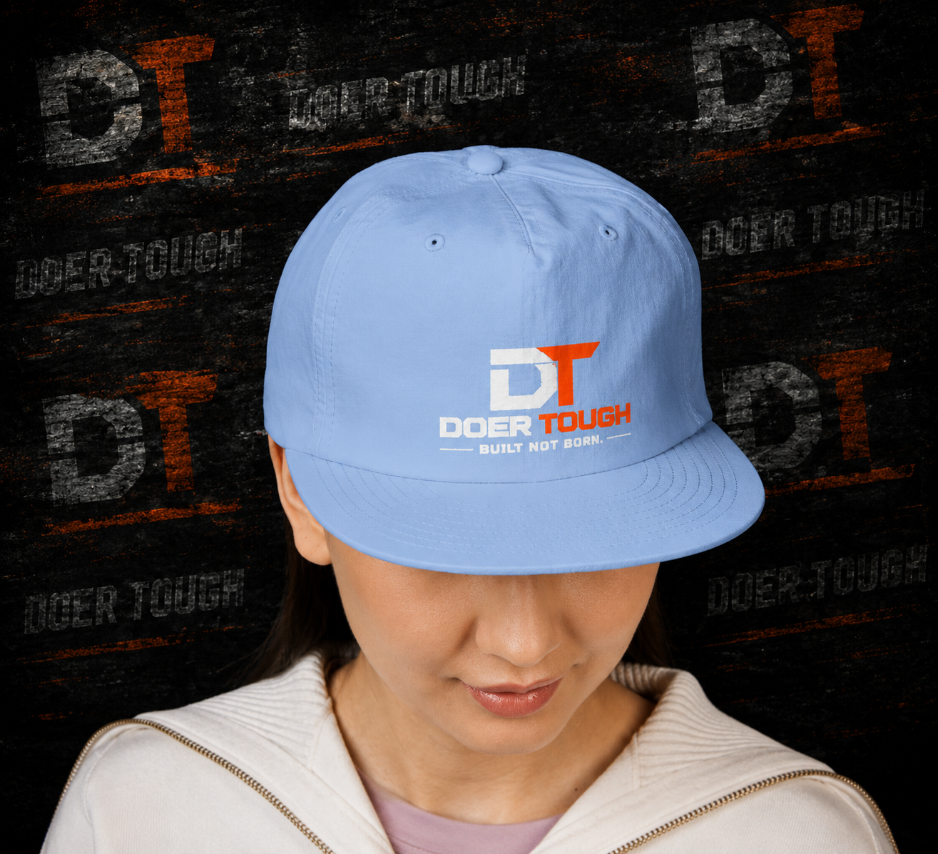 Doer Tough Surf Cap in red, Built Not Born quick-dry snapback with flat brim