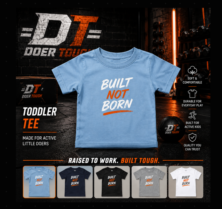 Doer Tough Built Not Born toddler tee