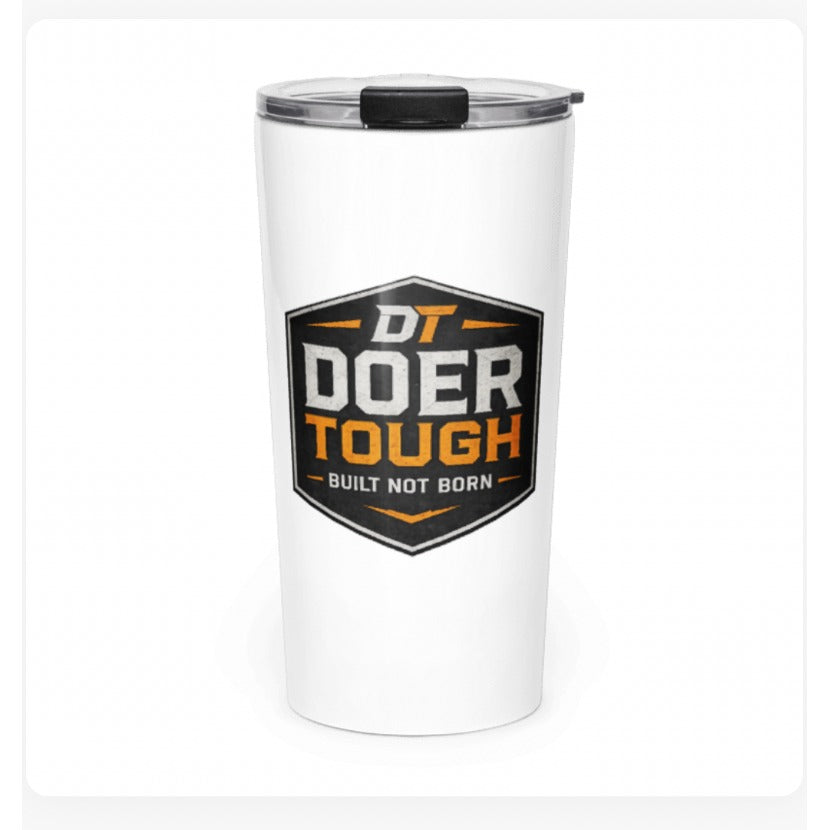 Doer Tough 20oz tumbler with Built Not Born shield